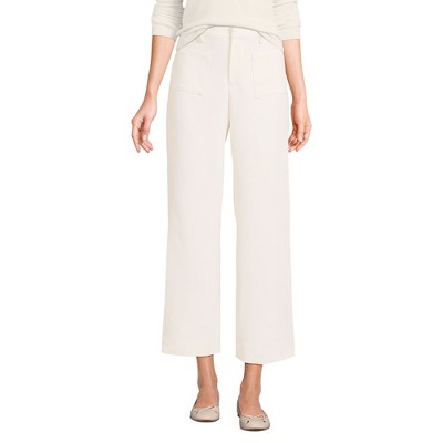 Lands' End Women's Crepe High Rise Patch Pocket Wide Leg Crop Pants