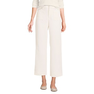 Lands' End Women's Crepe High Rise Patch Pocket Wide Leg Crop Pants - 1 of 4