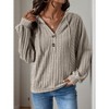 Women's Ribbed Knit Hoodie Long Sleeve Loungewear Top with V-Neck and Buttons Soft Casual Pullover - 4 of 4