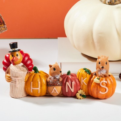 Joyfy Thanksgiving Resin Pumpkin Turkey Figurines, Turkey Tabletop Centerpiece Thanksgiving Party Favors Supplies, Fall Harvest Table Decoration