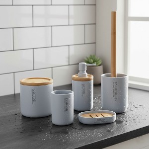 Evideco French Home Goods Refined Bathroom Essentials Set with Natural Bamboo - 5 pieces - 1 of 4