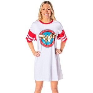 DC Comics Women's Wonder Woman Classic Logo Nightgown Pajama Shirt Dress White - 1 of 4