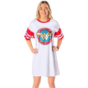 DC Comics Women's Wonder Woman Classic Logo Nightgown Pajama Shirt Dress White