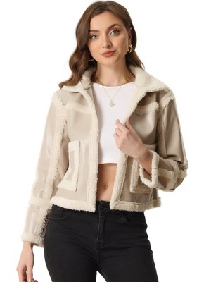 INSPIRE CHIC Women's Faux Fur Paneled PU Leather Thick Parka Jacket Warm Winter Coat