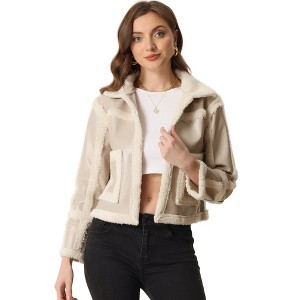 INSPIRE CHIC Women's Faux Fur Paneled PU Leather Thick Parka Jacket Warm Winter Coat - 1 of 4