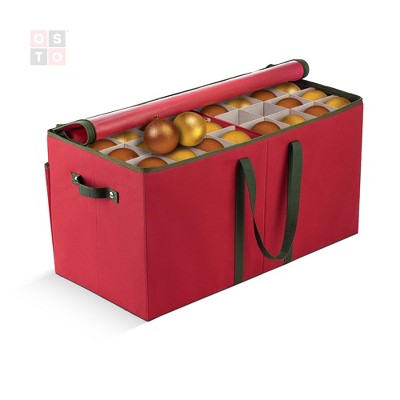 OSTO Large Christmas Ornament Storage Box Stores Up to 128 Holiday Ornaments of 3 in.; Non-Woven Fabric with Carry Handles and Side Pockets