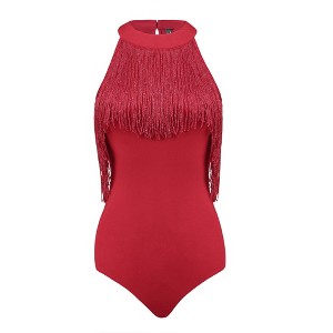 Allegra K Women's Party Neck Fringe Trim Sleeveless Halter Bodysuit - 1 of 4