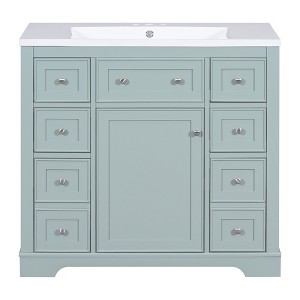 Vynxaria 36" Green Bathroom Vanity with Ceramic Sink and Ample Storage - 1 of 4