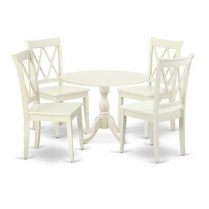 HomeStock 5-Piece Linen White Finish Solid Wood Top Dining table with 4 Chairs with Drop Leaf Lattice Back - 1 of 4