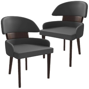 LeisureMod Ethos Modern Dining Chairs Set of 2 – Leather Seats with Curved Back and Black Iron Legs, Seating for Kitchen, Dining Room, Cafe - 1 of 4