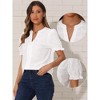 INSPIRE CHIC Women's Summer Casual Eyelet Notch V Neck Short Puff Sleeve Lace Embroidered Cotton Shirt - 2 of 4