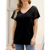 Womens Summer Tops Casual Short Sleeve V Neck T Shirts Loose Mesh Solid Color Patchwork Tunic Blouse Shirts - 3 of 4