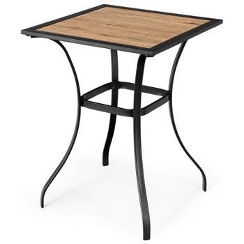 Tangkula 28" Patio Bar Height Table Coffee Table Outdoor Steel Square Bar Table W/ Reinforced Steel Structure