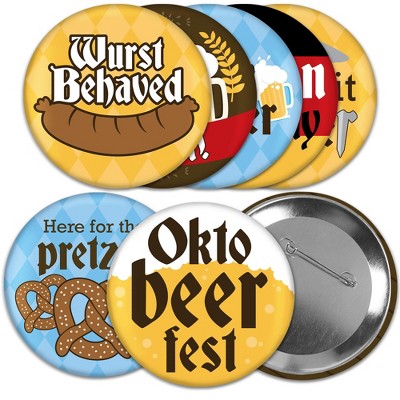 Big Dot of Happiness Oktoberfest - 3 inch Beer Festival Badge - Pinback Buttons - Set of 8