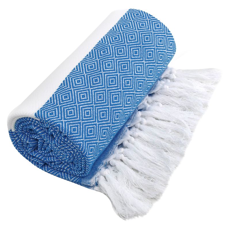 Diamond Weave Pestemal Turkish Cotton Beach Towel Royal Blue, 3 of 5