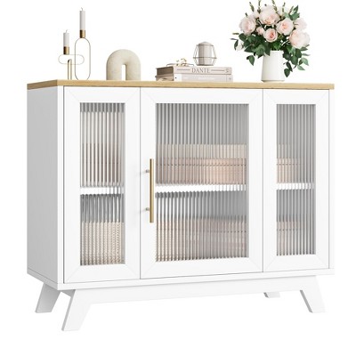 thumbnail image 2 of Modern Buffet Cabinet With Fluted Glass Doors - 36" Storage Sideboard, Adjustable Shelf, Wooden Coffee Bar For Kitchen 2 of 14