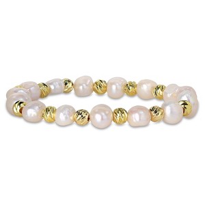 EVERLY JEWELRY | Goldtone 9-10mm Cultured Freshwater Pearl with 6.5mm Beads Elastic Bracelet - 8 in - 1 of 4