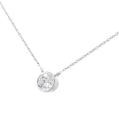 Silver Round-Cut Diamond Bezel Pendant Necklace