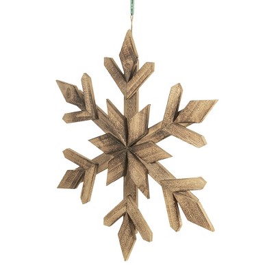 Dexmalle Set of 2 Hanging Large Fir Wood Snowflake Ornaments