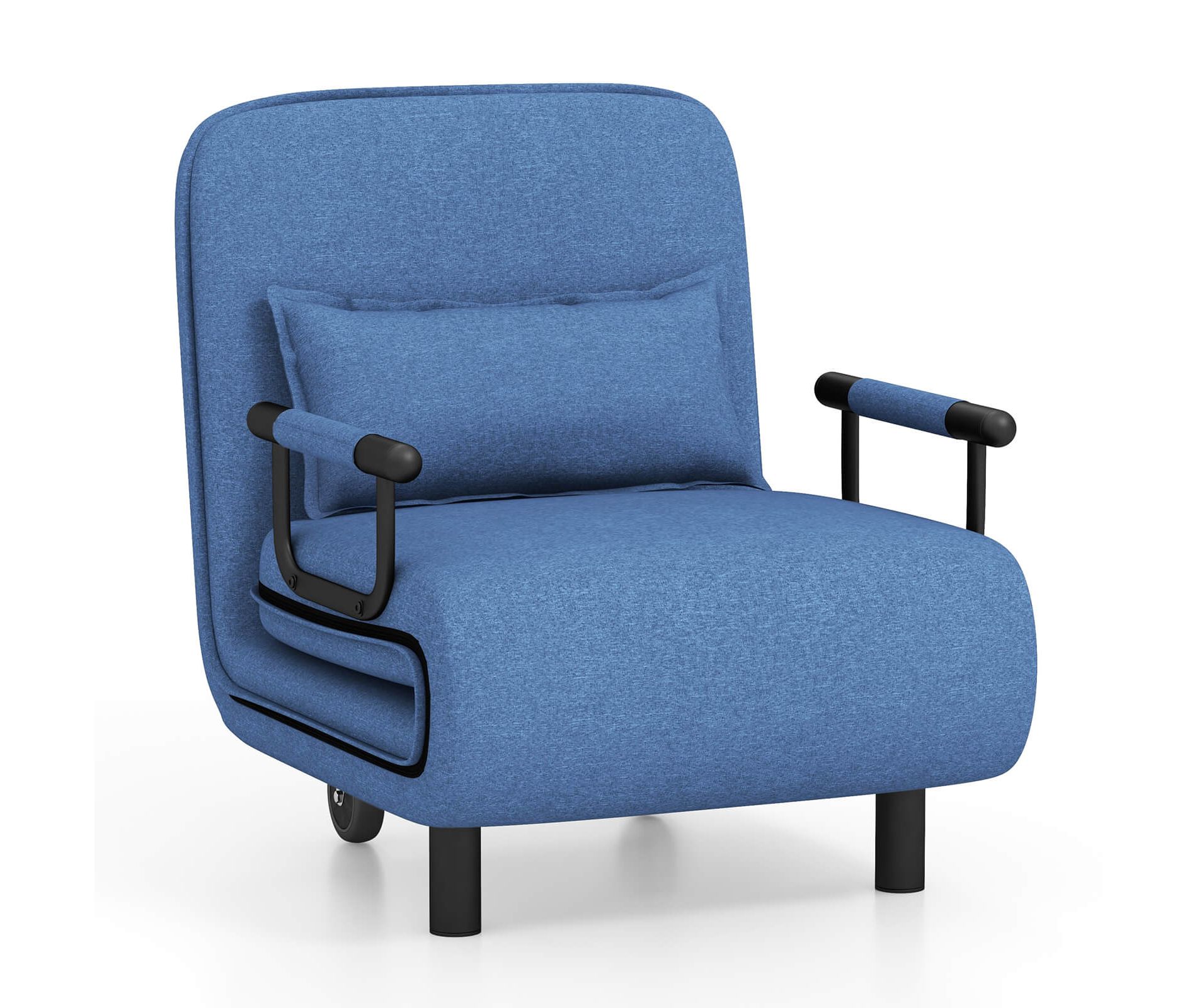 Costway 3-in-1 Convertible Sofa Bed with 5-Position Adjustable Backrest & Lumbar Pillow Blue/Brown