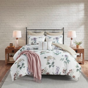 7 Piece Printed Seersucker Comforter Set with Throw Blanket Taupe/Blush King/Cal King - 1 of 1