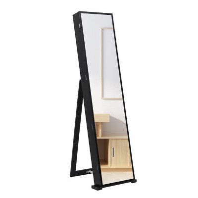 59-Inch Upright MDF Jewelry Storage Cabinet With Integrated Mirror And LED Illumination For Organized Accessory Display