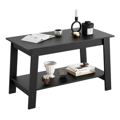 31.49" Coffee Table,  Set of 2-Tier Storage Nightstand with  Wood Finish for Bedroom/Living Room, Narrow Industrial Space-Saving Design