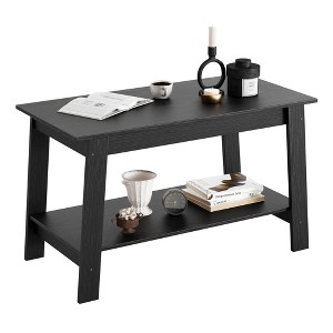 31.49" Coffee Table,  Set of 2-Tier Storage Nightstand with  Wood Finish for Bedroom/Living Room, Narrow Industrial Space-Saving Design - 1 of 4