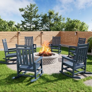 High Back Rocking Chair Set of 6 - HDPE Poly Lumber, 380lb Capacity & Weather-Resistant for Patio, Porch - 1 of 4