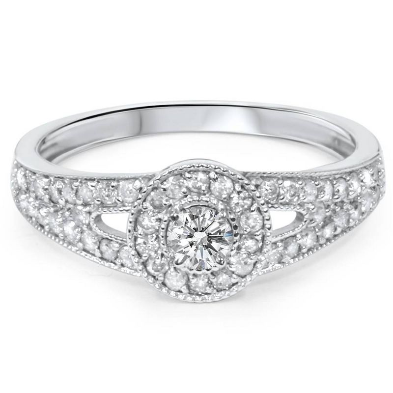Pompeii3 1/2ct Diamond Halo Engagement Ring 10K White Gold, 4 of 6