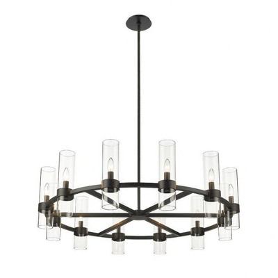 Datus Matte Black Iron Wagon Wheel Chandelier with Clear Glass Uplights