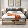 Okak Full Size Metal Platform Bed Frame with Upholstery Storage Function Headboard and USB Liner and Footboard with Drawers - 2 of 4