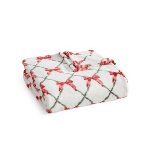 Martha Stewart 60"x70" Emmas Bow Throw Blanket White - 1 of 4