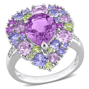 EVERLY JEWELRY |Sterling Silver 0.02 CT TW Diamond And 4 1/3 CT TGW Tanzanite Rose de France Peridot Amethyst Cluster Ring - 1 of 4