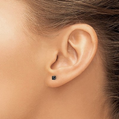 Chisel Stainless Steel Polished 3mm Black Square Cubic Zirconia Stud Earrings