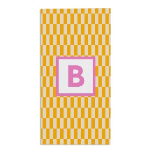 Personalization Mall Bright Check 30x60 Beach Towel, Yellow/Pink - 1 of 2