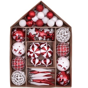 70pc Endearing Prominent Red and White Christmas Ornament Set, Bauble Bundle with Candycane Colors and Patterns| OrnamentallyYou - 1 of 4