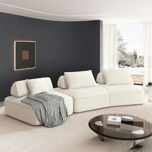 Resenkos 139" Modular Sectional Sofa Set, DIY Configuration with Fluffy Chenille and Removable Backrests, Dark Grey - 1 of 4