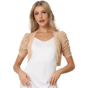 INSPIRE CHIC Women's Casual Short Sleeve Mesh Sheer Open Front Cropped Cardigan Shrug - 1 of 4