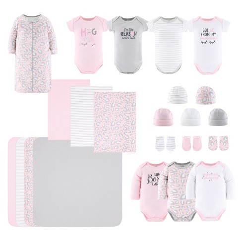 The Peanutshell Cotton Newborn Layette Set for Baby Girls - Pink Ditsy,  23-Pieces, Pink/Gray, 0-3 Months