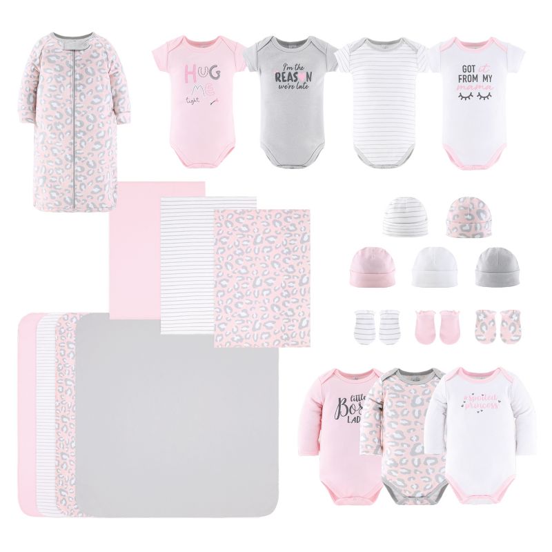 The Peanutshell Cotton Newborn Layette Set for Baby Girls - Pink Ditsy, 23-Pieces, Pink/Gray, 0-3 Months, 1 of 9
