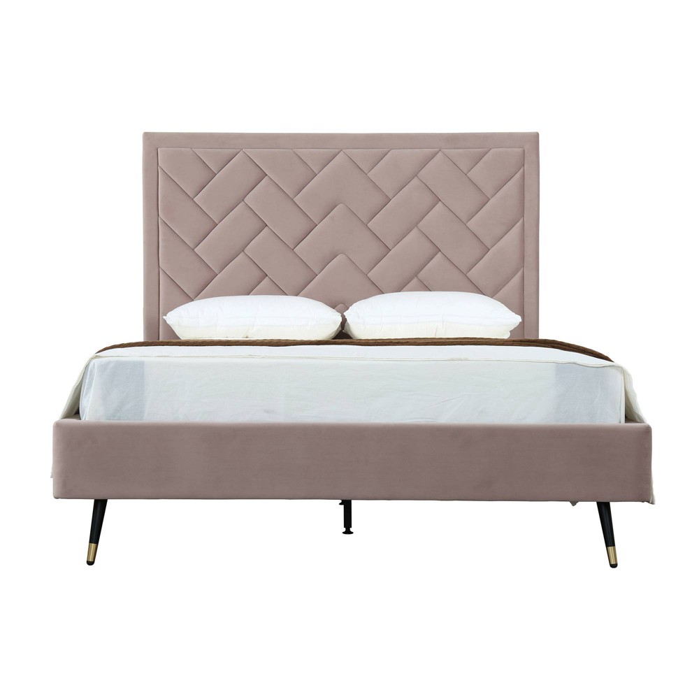 Photos - Bed Manhattan Comfort Queen Crosby Modern Velvet Upholstered  Blush: Chic Wingback Design, Foam-Filled, No Box Spring Needed