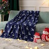 Lomsoe Christmas Home Decor Blue Flannel Throw Blanket with Reindeer Print, Super Soft Cozy Throw Blankets for Home Sofa Couch - 2 of 4