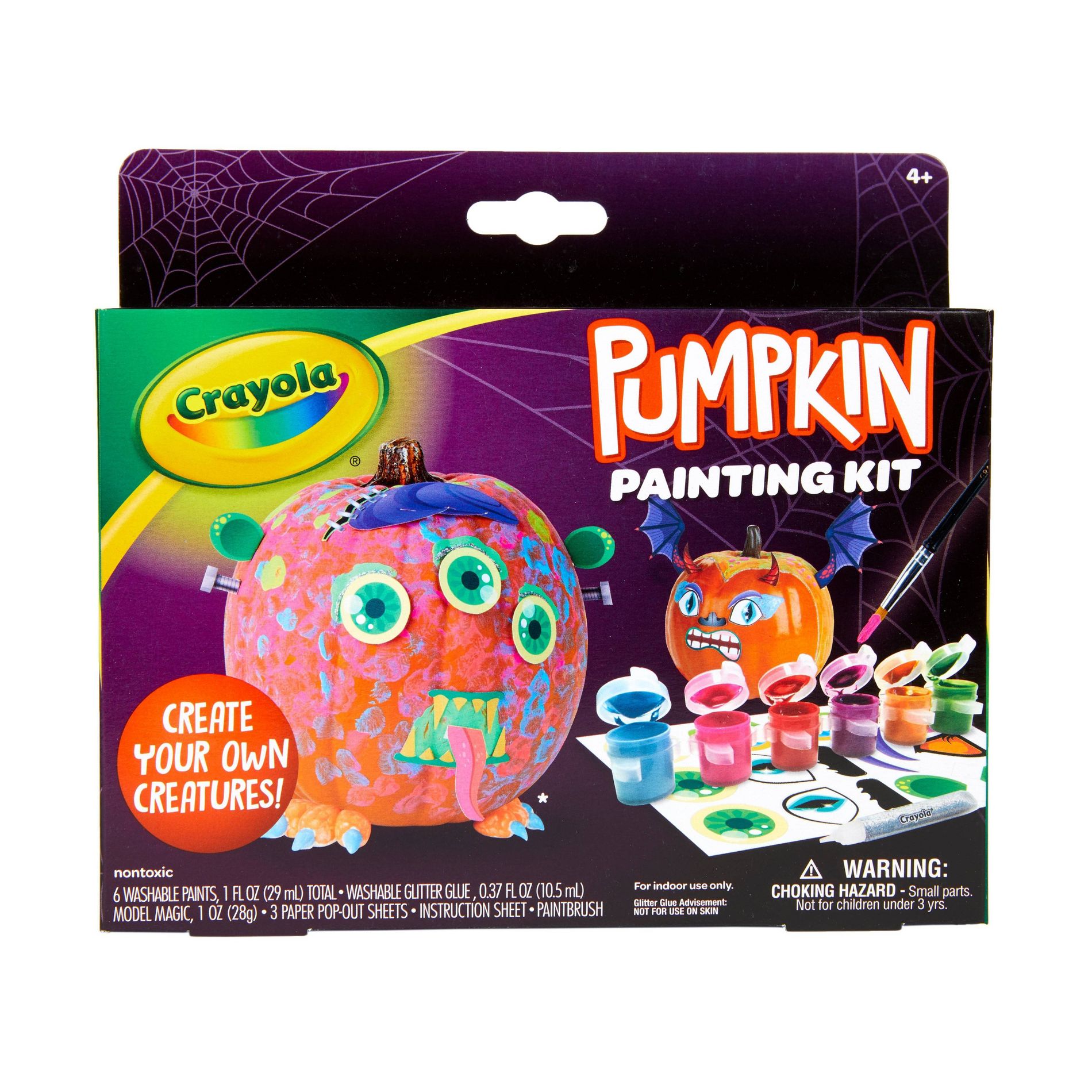 Crayola Pumpkin Painting Kit Monster: Halloween Decor DIY Art Set for Kids, Includes Paint, Brush & Glitter Glue, Ages 4+
