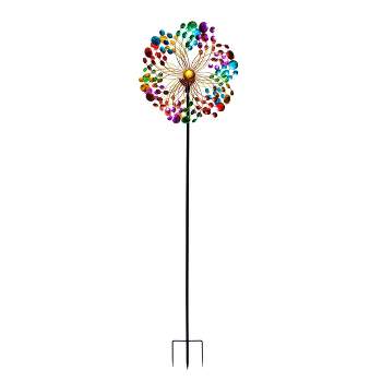60" Solar Ecliptic Metal Wind Spinner Lawn Stake with Color-Changing LED Light - Alpine Corporation