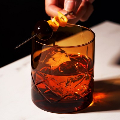 Amber Hand-Cut Lead-Free Crystal Rocks Glasses Set of 2