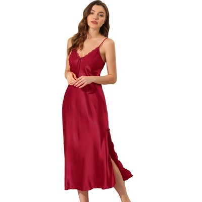 cheibear Women's Satin Nightgown Summer Cami Mini Spaghetti Lingerie Dress  Rose Red Large