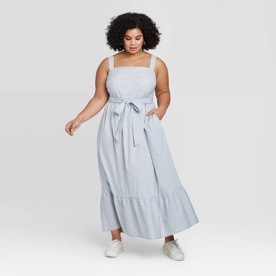 blue and white striped plus size dress