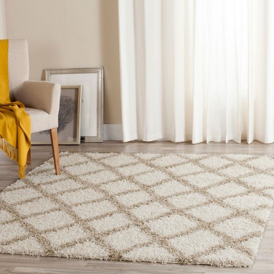 Sumptuous Ivory Shag 8' Square Synthetic Easy-Care Rug