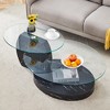 Oval Coffee Table with Double Layer Design, Glass Cocktail Table Accent Table Sofa Side Table Center Table, Marble / Wood Grain - ModernLuxe - 2 of 4